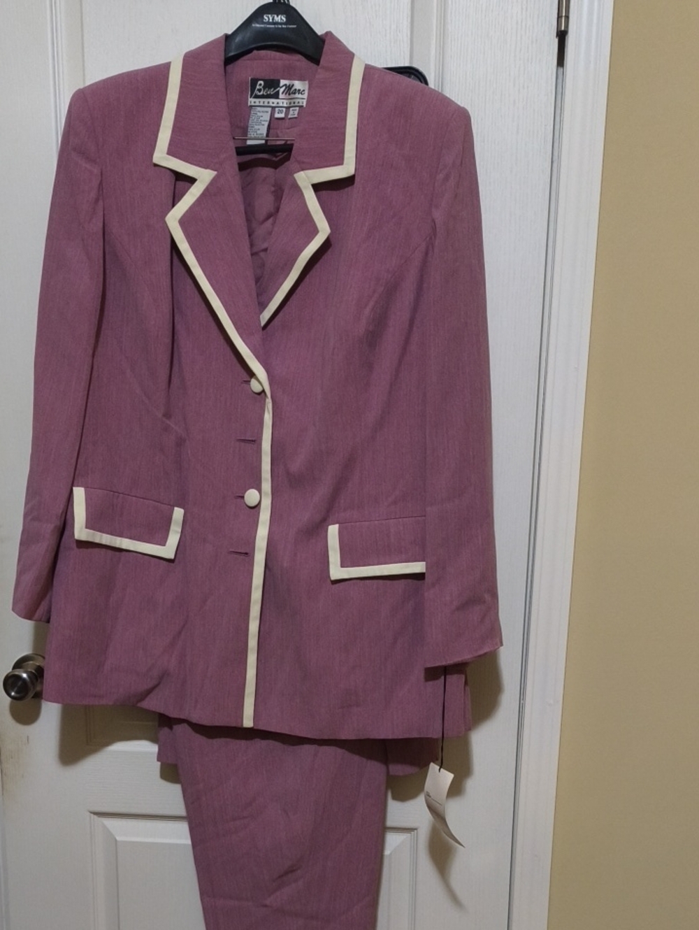 Ben Marc International Women's Mauve Suit with Cream Trim